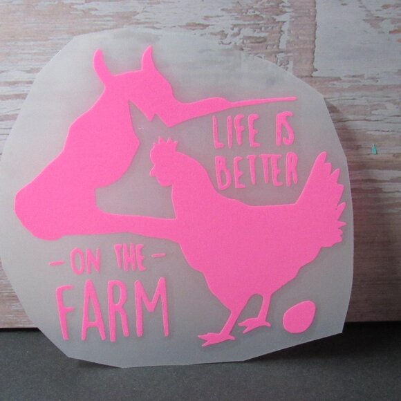 Life Is Better On The Farm Decal, Permanent Vinyl Decal, 6" pink Decal - Picture 1 of 1